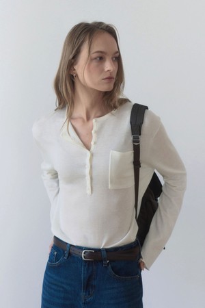 BOY FIT SOFT HENLEY NECK KNITWEAR_IVORY