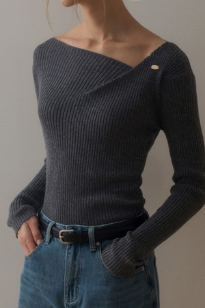 FOLDED BOAT NECK KNIT_GRAY