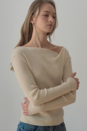 FOLDED BOAT NECK KNIT_CREAM
