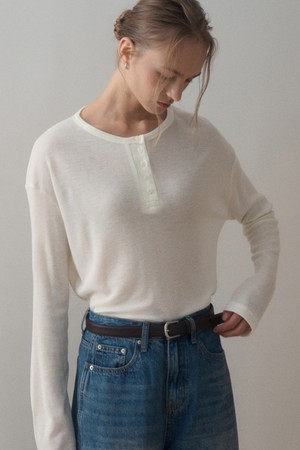 HENLEY NECK WOOL WAFFLE T-SHIRT_IVORY