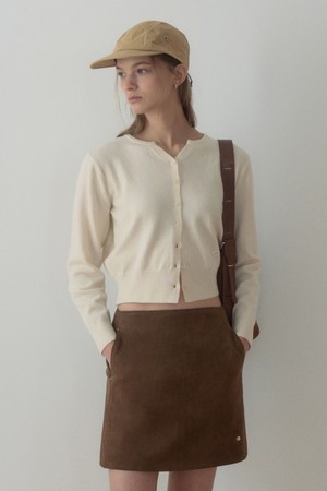 RIVET FAKE SUEDE SKIRT_BROWN