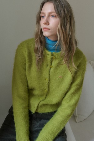 PIBEE FEATHERY CARDIGAN_OLIVE GREEN