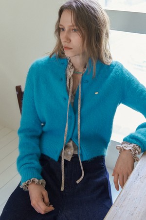 PIBEE FEATHERY CARDIGAN_AQUA BLUE