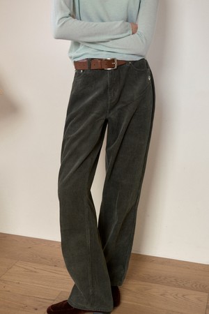 HAZEL STRAIGHT-CUT CORDUROY PANTS 6COL_DEEP GREEN