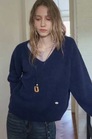 BRUSHED WIDE V-NECK KNIT_NAVY
