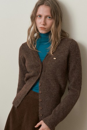 MIEL LACE TRIMMING CARDIGAN_BROWN