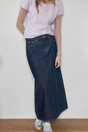 [FLEECE BONDING] NON-FADE DENIM LONG SKIRT_DARK BLUE