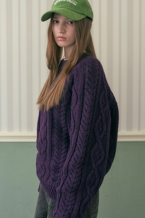 MONE CABLE CREW-NECK KNIT_DEEP PURPLE