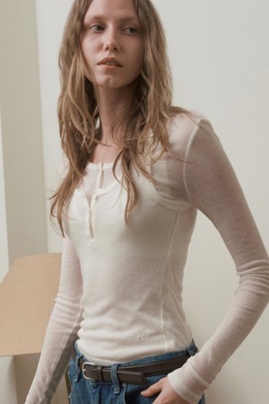 DEAR SHEER HENRY-NECK SET TOP_IVORY
