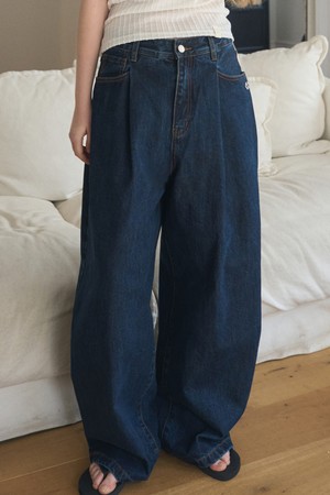 PINTUCK WIDE BALLOON DENIM PANTS 2COL_DARK BLUE