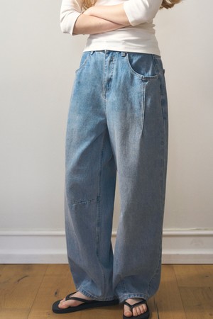 WIDE VOLUME BAGGY FIT BANDING DENIM PANTS 2COL_BLUE