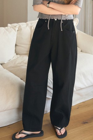 WIDE VOLUME BAGGY FIT BANDING COTTON PANTS 2COL_BLACK
