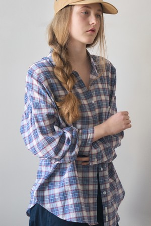 LIGHT TEXTURED OVERSIZE CHECK SHIRT 2COL_BLUE