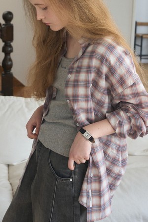 LIGHT TEXTURED OVERSIZE CHECK SHIRT 2COL_ORANGE