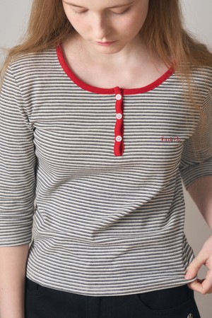 STRIPE HENRY-NECK T-Shirts 2COL_BLACK