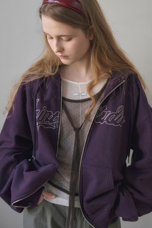 LOOSE FIT EMBROIDERY TWOWAY SWEAT HOODIE ZIP-UP 2COL_DEEP PLUM