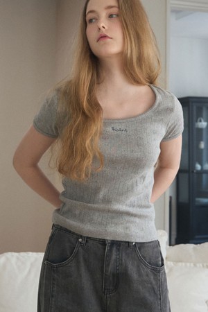 FLOWER PRINTED EYELET T-SHIRT 2COL_GRAY