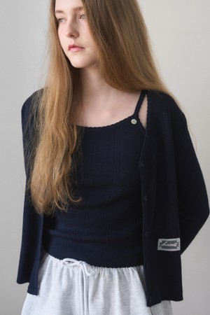 EYELET SLEEVELESS CARDIGAN KNIT SET 2COL_NAVY