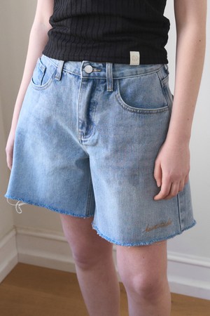 VINTAGE DAMAGE CUTTING LOOSE FIT DENIM SHORT PANTS_BLUE