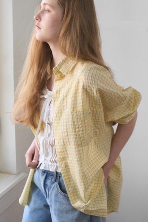 SHEER LOOSE FIT CHECK SHIRT 4COL_LIGHT YELLOW