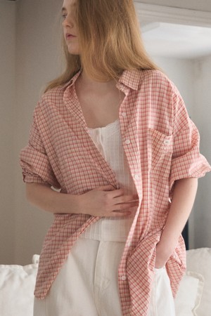 SHEER LOOSE FIT CHECK SHIRT 4COL_RED