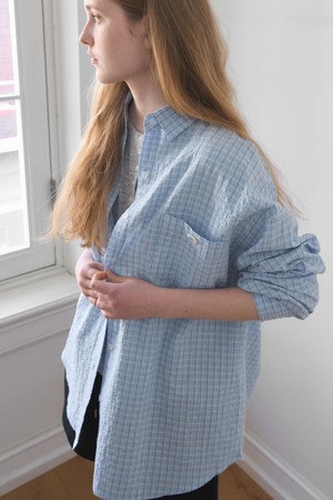 SHEER LOOSE FIT CHECK SHIRT 4COL_LIGHT BLUE