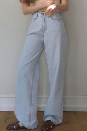 BASIC SEMI WIDE STRAIGHT FIT DENIM PANTS 2COL_LIGHT BLUE