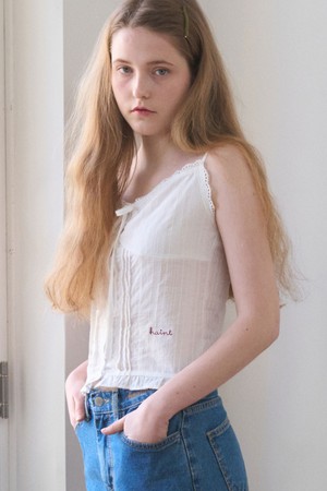 PINTUCK FRILL COTTON LAYERED BUSTIER _IVORY