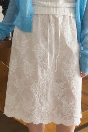 JACQUARD COTTON LACE FRILL SKIRT_IVORY