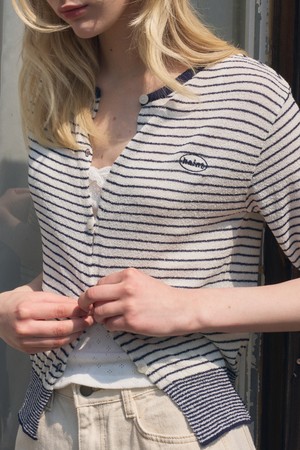 TIDE STRIPE HALF CARDIGAN 2COL_IVORY,RED