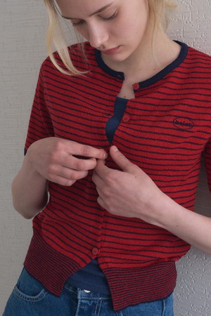 TIDE STRIPE HALF CARDIGAN 2COL_IVORY,RED