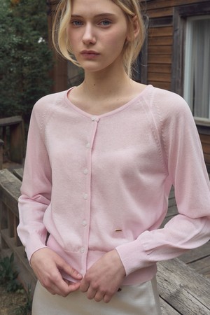 SOFT ROUND NECK BUTTON CARDIGAN 3COL_PINK