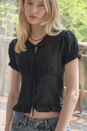 SIA SHEERING CROP TIE BLOUSE 2COL_BLACK