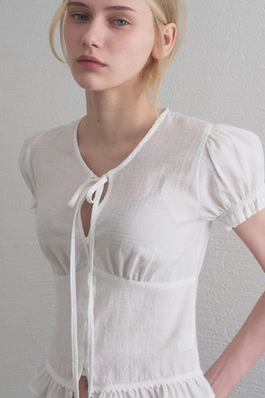 SIA SHEERING CROP TIE BLOUSE 2COL_IVORY