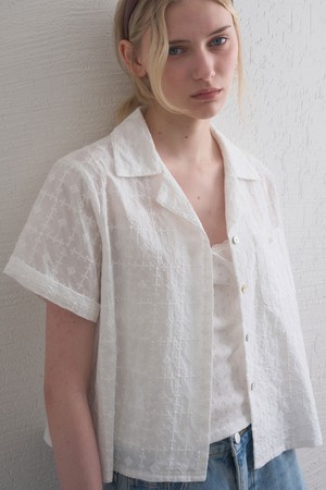 HALE PUNCHING OPEN COLLAR HALF SHIRT_IVORY