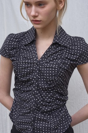 LUMA DOT GATHERED PUFF BLOUSE 2COL_BLACK