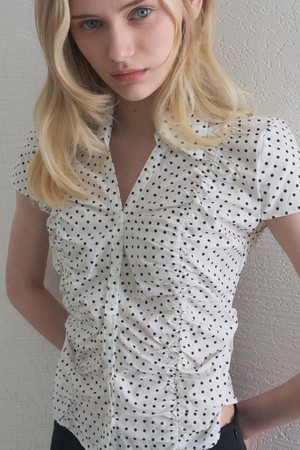 LUMA DOT GATHERED PUFF BLOUSE 2COL_IVORY