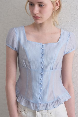CLEO SQUARE-NECK FRILL CROP BLOUSE_LIGHT BLUE