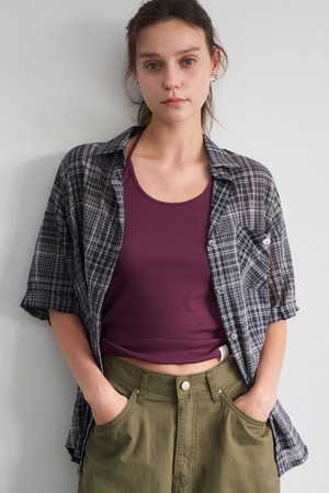 ADELLE CHECK ROLL-UP HALF SHIRT 2COL_NAVY