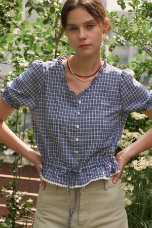 LIRIA CHECK STRING HALF SHIRT 2COL_NAVY