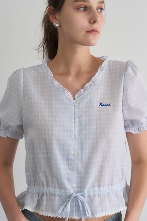LIRIA CHECK STRING HALF SHIRT 2COL_LIGHT BLUE