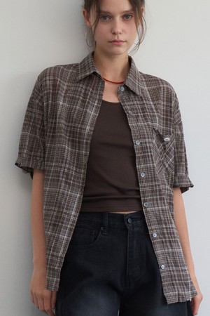 ADELLE CHECK ROLL-UP HALF SHIRT 2COL_BROWN