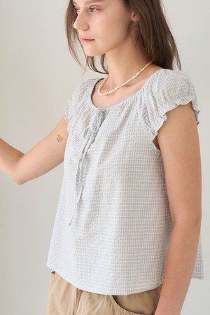 LUCET CHECK STRING BUTTON BLOUSE 2COL_LIGHT BLUE