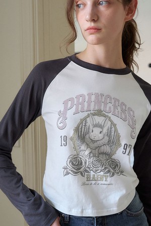 PRINCESS BUNNY GRAPHIC RAGLAN T_SHIRT 2COL_CHARCOAL