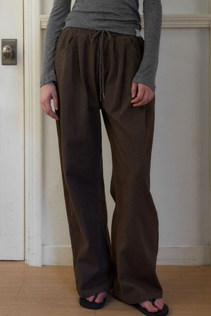 EVOA EASY DRAWSTRING COTTON PANTS 3COL_BROWN