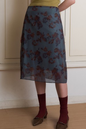 SEVE VINTAGE FLORAL MIDI SKIRT 2COL_BLUE