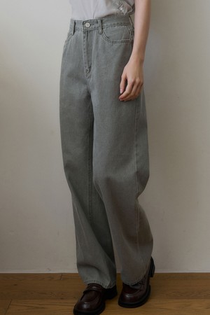 ELVA GARMENT WASHED STRAIGHT COTTON PANTS_KHAKI