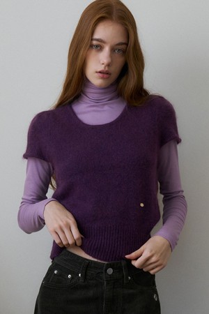 SENUA ANGORA BLEND SHORT-SLEEVE KNIT 4COL_IVORY, PURPLE, TEAL BLUE, BLUE