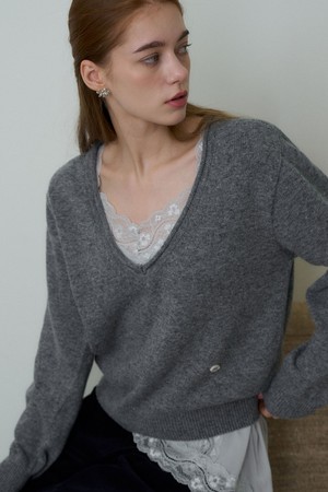 ORVET DEEP V-NECK KNIT_GRAY