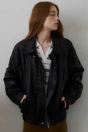 CERUNE VINTAGE LEATHER OVERSIZED BLOUSON 2COL_BLACK